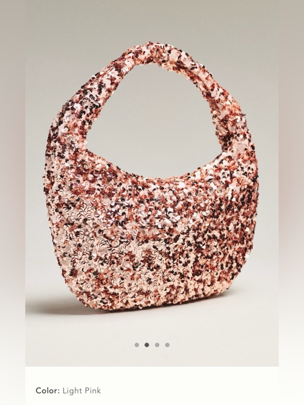 NWT new Anthropologie paillette crescent Sequin Bag Light Pink rose gold  purse